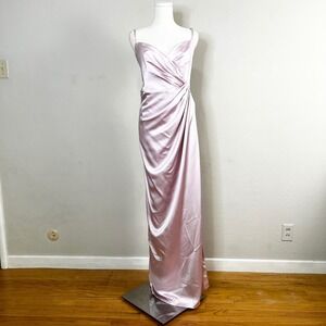 Thread TH128 Ballet‎ Pink Satin Asymmetrical Draped Maxi Dress XXL Formal Gown